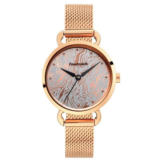 Fastrack 6221WM01 Animal Print Quartz Analog Silver & Rose-Gold Dial Stainless Steel Strap Women’s Watch