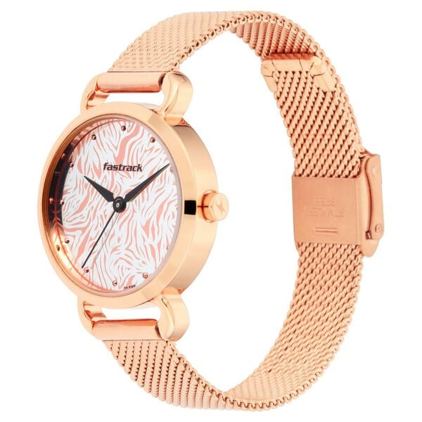 Fastrack 6221WM01 Animal Print Quartz Analog Silver & Rose-Gold Dial Stainless Steel Strap Women’s Watch