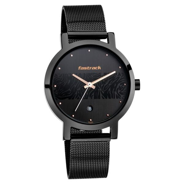 Fastrack 6222NM01 Quartz Analog Black Dial Stainless Steel Mesh Strap Women’s Watch