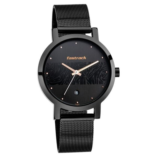 Fastrack 6222NM01 Quartz Analog Black Dial Stainless Steel Mesh Strap Women’s Watch