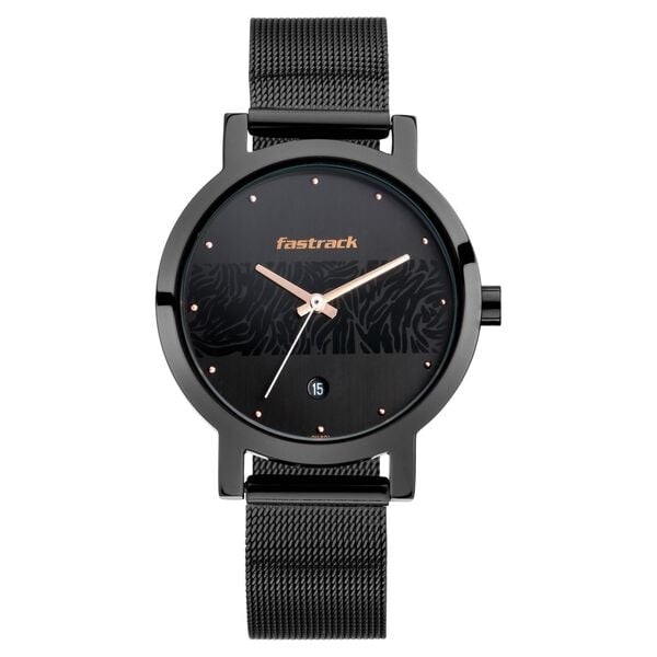 Fastrack 6222NM01 Quartz Analog Black Dial Stainless Steel Mesh Strap Women’s Watch