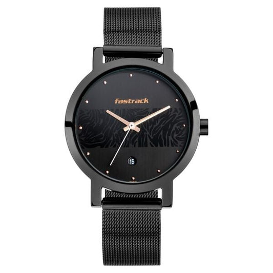 Fastrack 6222NM01 Quartz Analog Black Dial Stainless Steel Mesh Strap Women’s Watch