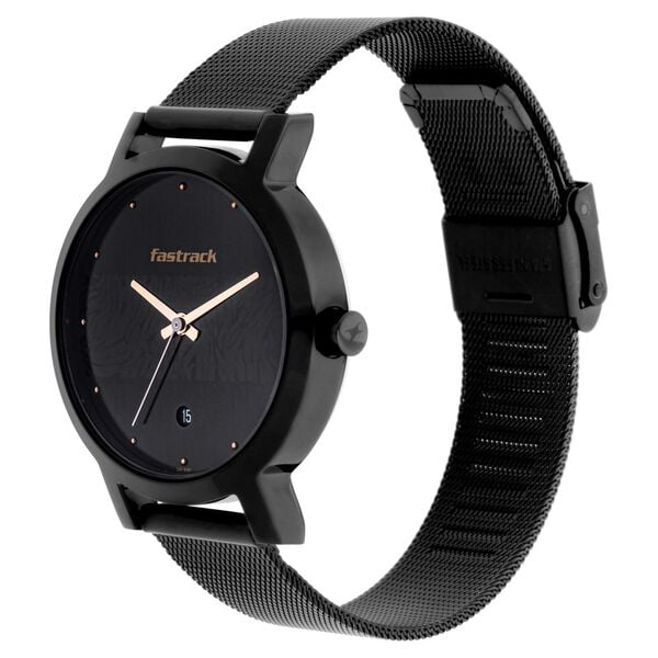 Fastrack 6222NM01 Quartz Analog Black Dial Stainless Steel Mesh Strap Women’s Watch