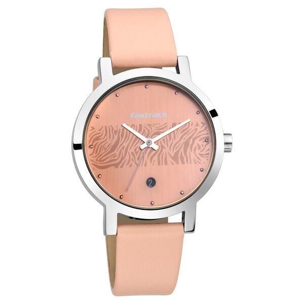 Fastrack NP6222SL03 women’s watch front view rose-gold dial