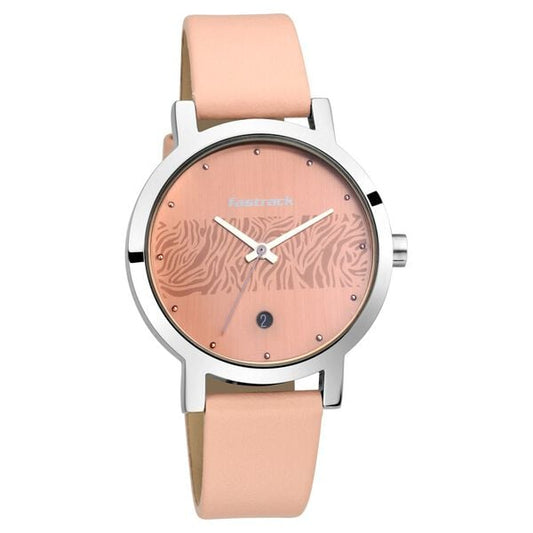 Fastrack NP6222SL03 women’s watch front view rose-gold dial