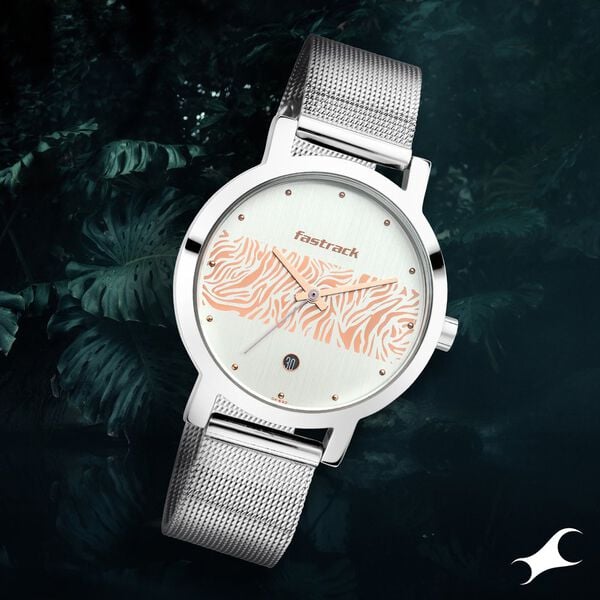 Fastrack 6222SM03 Women’s Animal Print Bicolour Dial Quartz Watch with Stainless Steel Strap