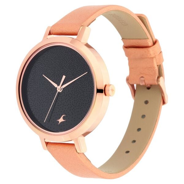 Fastrack 6230WL01 Analog Quartz Women Watch – Black Dial, Pink Leather Strap, 30 m Water Resistance