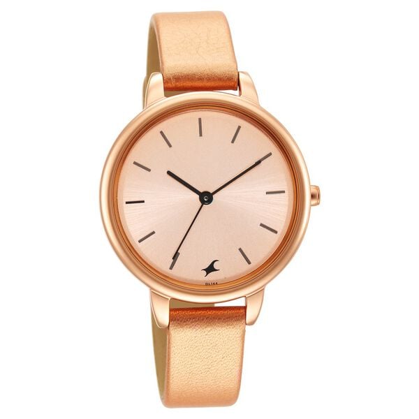 Fastrack NT6234WL01 rose-gold leather strap close-up