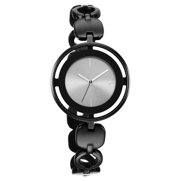 Fastrack 6237NM01 Analog Quartz Women Watch – Grey Dial, Black Metal Strap, Glitch Casual Style