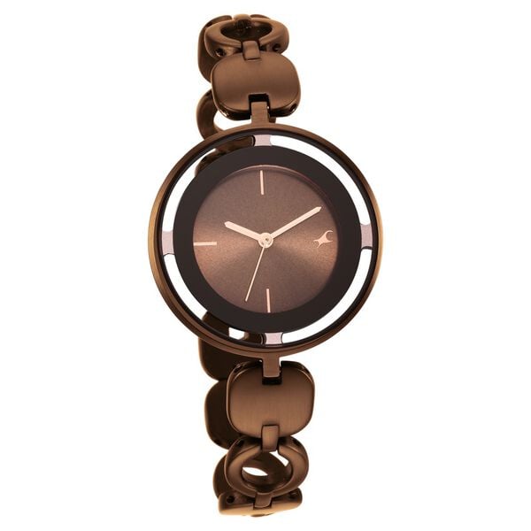 Fastrack 6237QM01 Analog Quartz Women Watch – Brown Dial, Brown Metal Strap, Glitch Casual Style