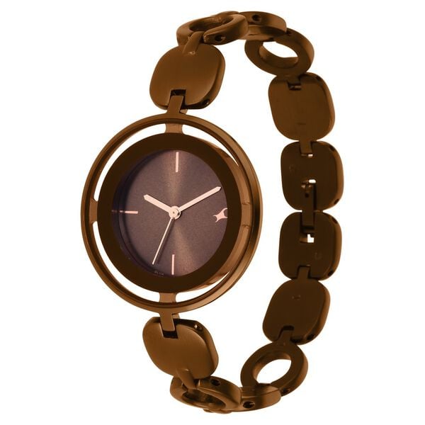 Fastrack 6237QM01 Analog Quartz Women Watch – Brown Dial, Brown Metal Strap, Glitch Casual Style
