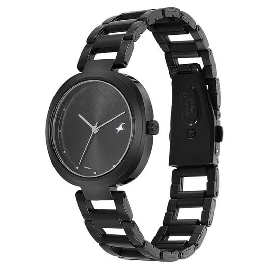 Fastrack 6247NM02 Analog Quartz Women Watch – Black Dial, Black Stainless Steel Strap, Stunners Casual Style