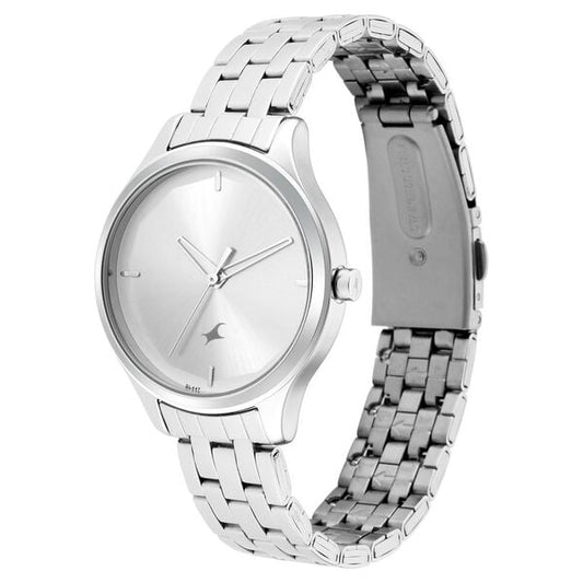 Fastrack 6248SM01 Analog Quartz Women Watch – Silver Dial, Silver Stainless Steel Strap, Casual Everyday Style