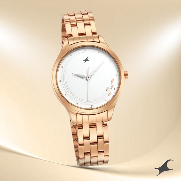 Fastrack 6248WM02 Women’s Quartz White Dial Analog Watch with Rose-Gold Stainless Steel Strap
