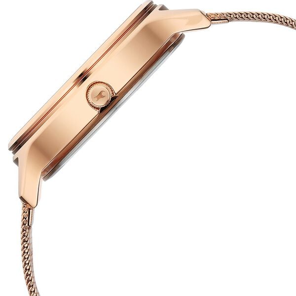 Fastrack 6269WM01 Analog Quartz Women Watch – Silver Dial, Rose Gold Stainless Steel Mesh Strap, 30 m Water Resistance