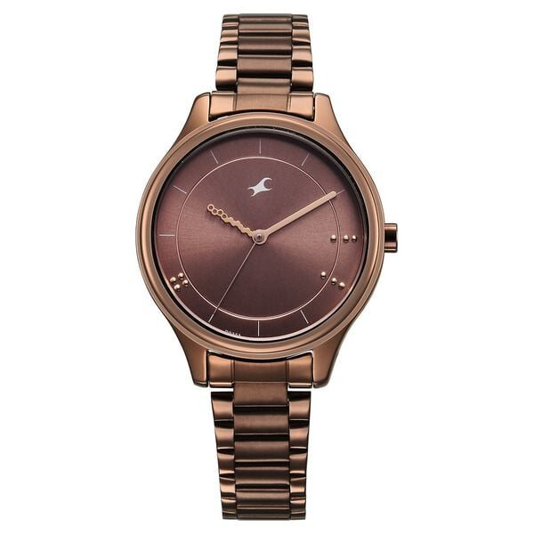 Fastrack 6296QM01 Stunners Quartz Analog Girls’ Watch with Brown Dial, Brown Metal Bracelet
