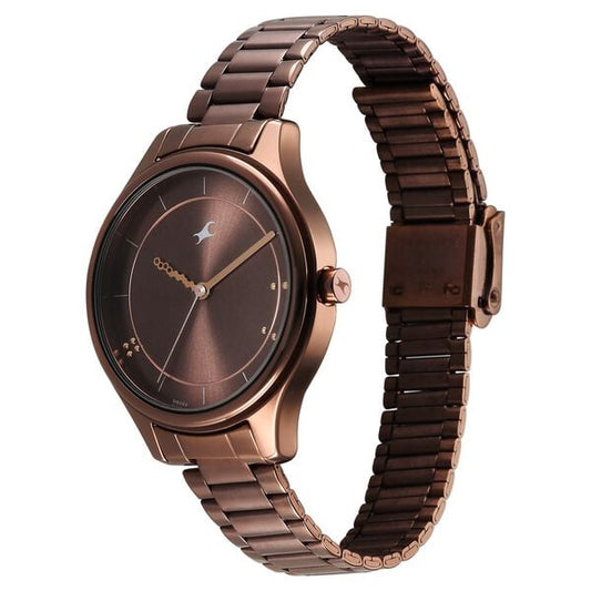Fastrack 6296QM01 Stunners Quartz Analog Girls’ Watch with Brown Dial, Brown Metal Bracelet