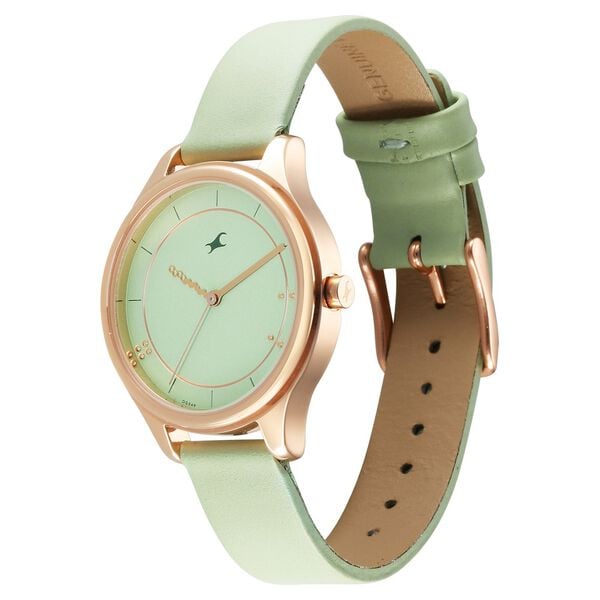 Fastrack 6296WL02 Stunners Quartz Analog Green Dial Green Leather Strap Women’s Watch