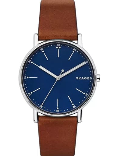 Skagen SKW6355 Signatur Quartz Deep Ocean Blue Dial Brown Leather Strap Men's Watch
