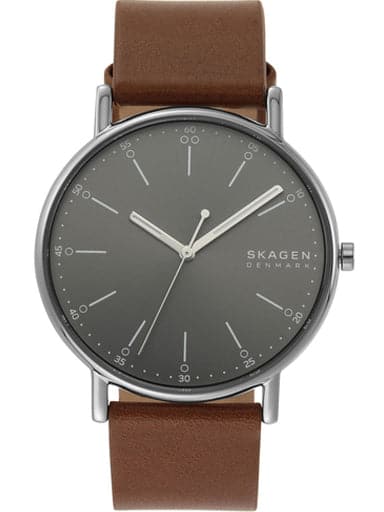 Skagen SKW6578 Signatur Quartz Charcoal Grey Dial Brown Leather Strap Men's Watch
