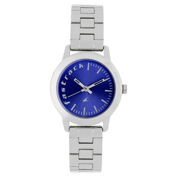 Fastrack 68008SM03 Quartz Analog Women’s Watch | Blue Dial | Silver Stainless Steel Bracelet | Round Case | Mineral Glass | 24-Month Warranty