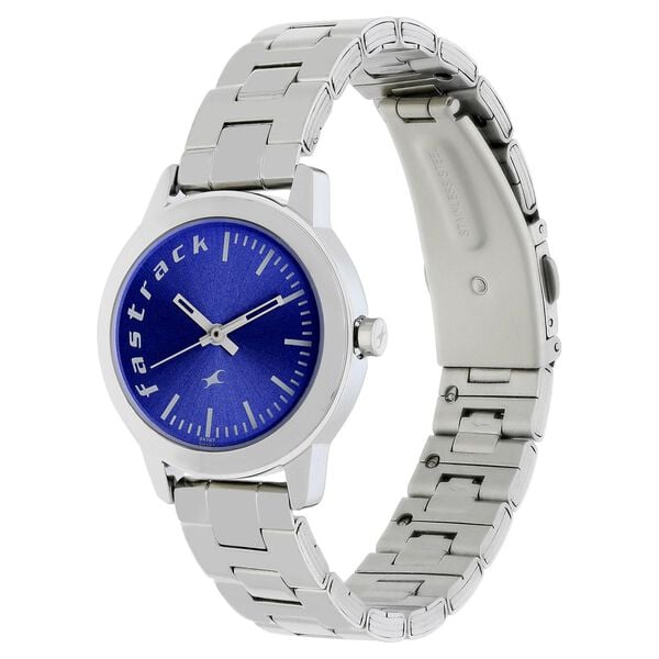 Fastrack 68008SM03 Quartz Analog Women’s Watch | Blue Dial | Silver Stainless Steel Bracelet | Round Case | Mineral Glass | 24-Month Warranty