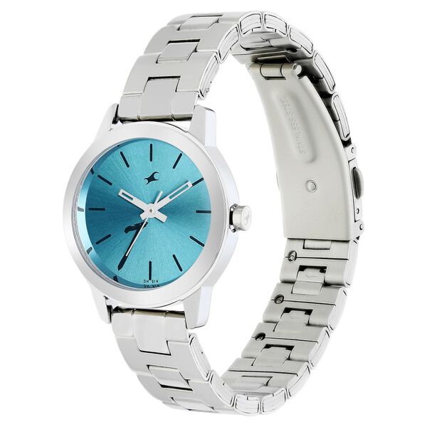 Fastrack 68008SM06 Tropical Waters Quartz Analog Girls’ Watch with Green Dial & Silver Metal Strap
