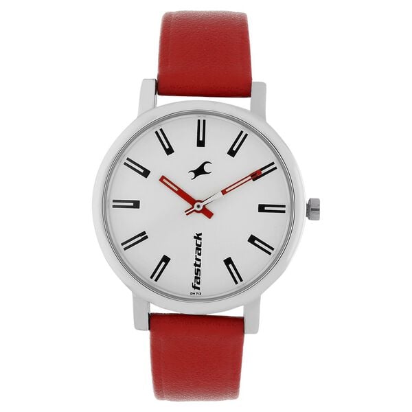Fastrack 68010SL01 Quartz Analog White Dial Red Leather Strap Women’s Watch