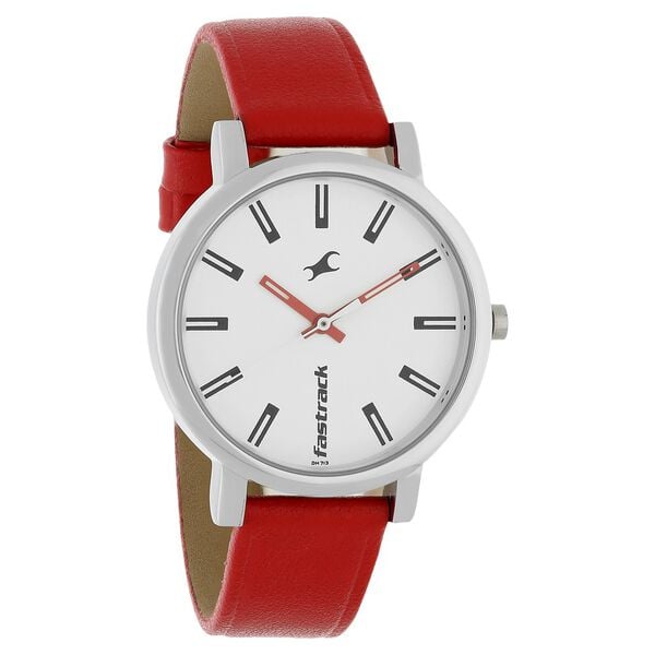 Fastrack 68010SL01 Quartz Analog White Dial Red Leather Strap Women’s Watch