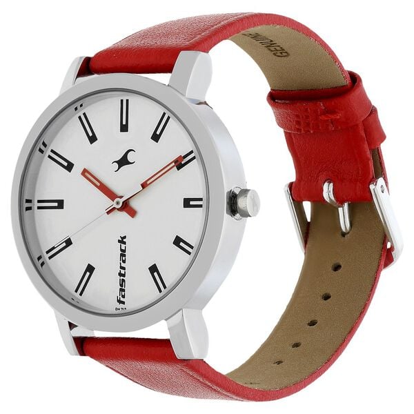 Fastrack 68010SL01 Quartz Analog White Dial Red Leather Strap Women’s Watch