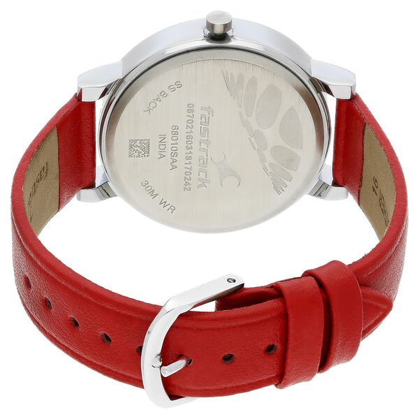 Fastrack 68010SL01 Quartz Analog White Dial Red Leather Strap Women’s Watch