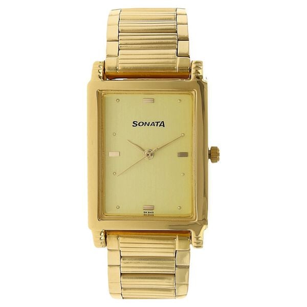 Sonata 7058YM02 Quartz Analog Champagne Dial Men’s Watch with Gold Metal Strap