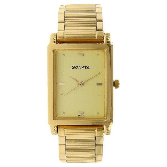 Sonata 7058YM02 Quartz Analog Champagne Dial Men’s Watch with Gold Metal Strap
