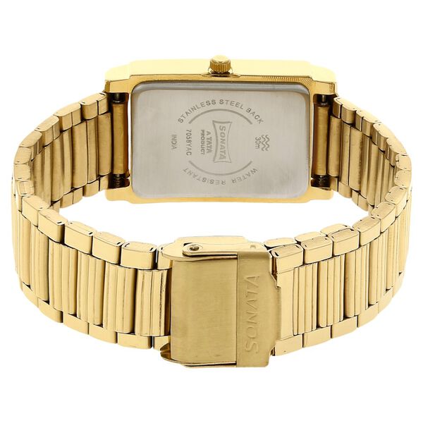 Sonata 7058YM02 Quartz Analog Champagne Dial Men’s Watch with Gold Metal Strap