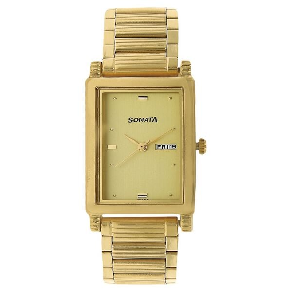 Sonata 7058YM05 Day & Date Champagne Dial Men’s Quartz Analog Watch