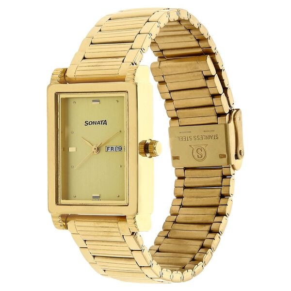 Sonata 7058YM05 Day & Date Champagne Dial Men’s Quartz Analog Watch