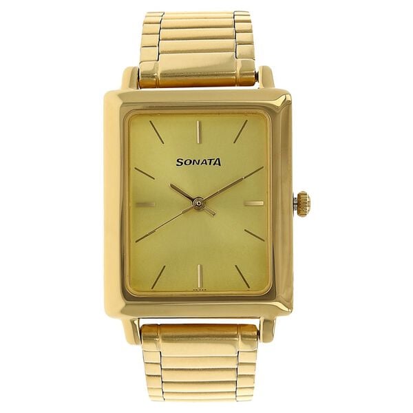 Sonata 7078YM02 Analog Quartz Men Watch with Champagne Dial & Stainless Steel Strap
