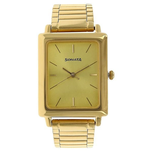 Sonata 7078YM02 Analog Quartz Men Watch with Champagne Dial & Stainless Steel Strap