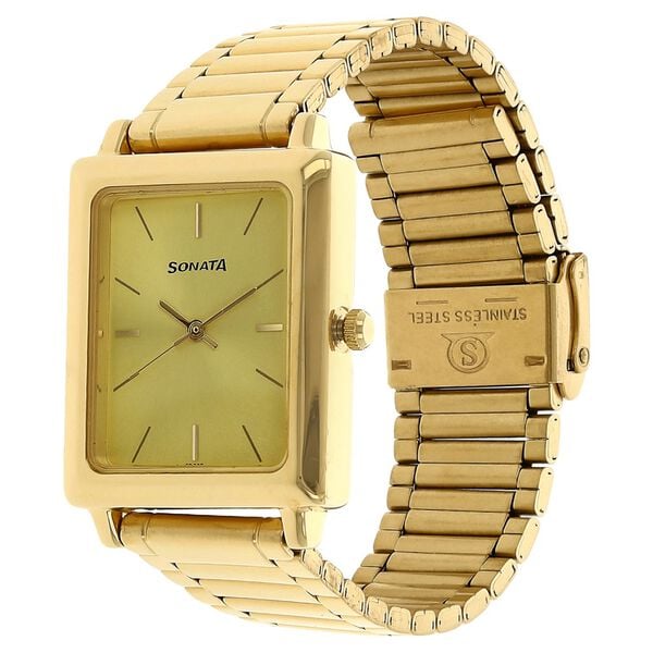 Sonata 7078YM02 Analog Quartz Men Watch with Champagne Dial & Stainless Steel Strap