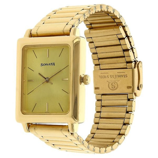 Sonata 7078YM02 Analog Quartz Men Watch with Champagne Dial & Stainless Steel Strap