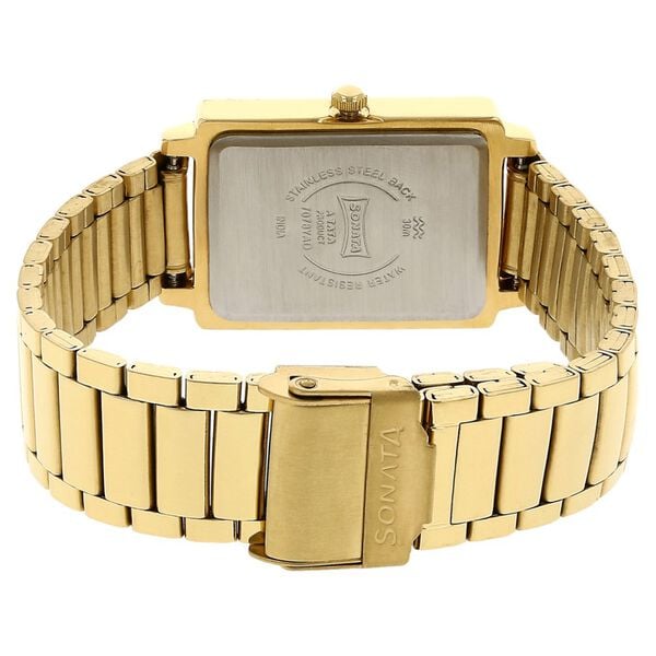 Sonata 7078YM02 Analog Quartz Men Watch with Champagne Dial & Stainless Steel Strap