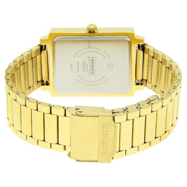 Sonata 7078YM03 Quartz Analog White Dial Men’s Watch with Gold Stainless Steel Strap