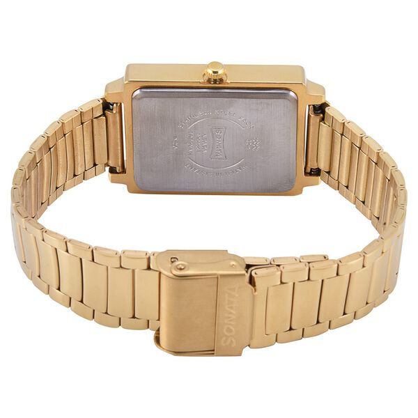 Sonata 7078YM04 Quartz Analog Champagne Dial Gold Stainless Steel Strap Watch for Men