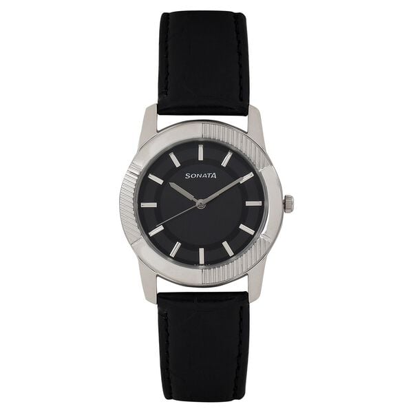 Sonata 7100SL01 Quartz Analog Black Dial Leather Strap Watch for Men