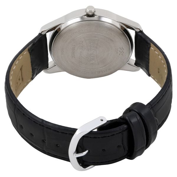Sonata 7100SL01 Quartz Analog Black Dial Leather Strap Watch for Men