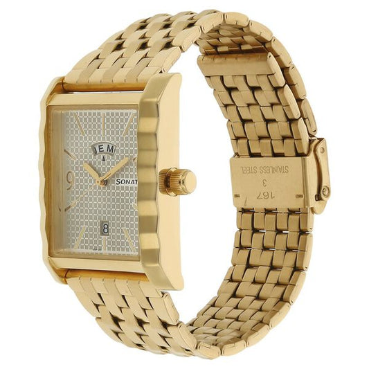 Sonata 7112YM03 Men Quartz Analog Silver Dial Stainless Steel Bracelet Watch