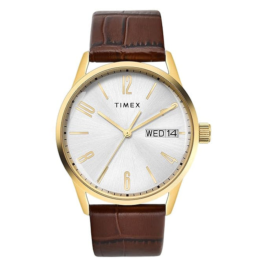 Timex TWEG25508 Men’s Silver Dial Analog Watch with Leather Strap