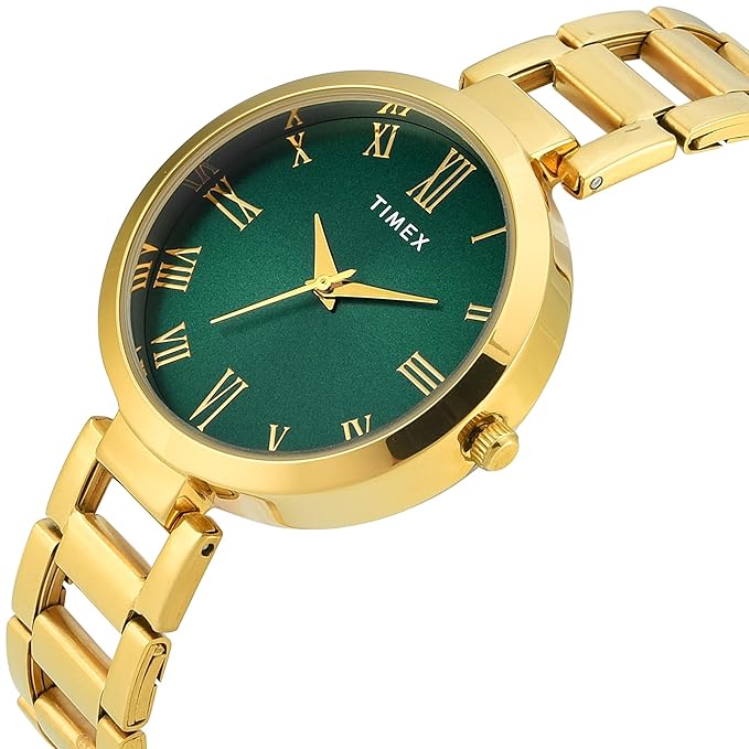 Timex TW000X273 Women’s Green Dial Analog Watch with Stainless-Steel Strap