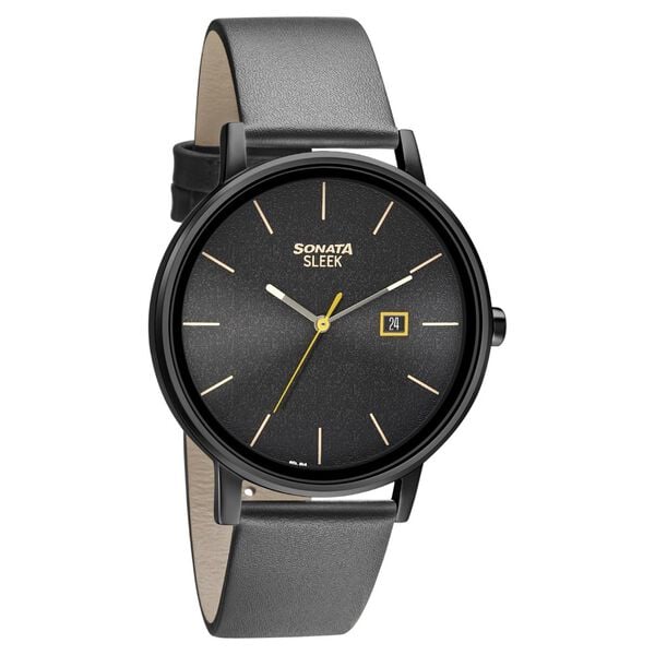 Sonata 7131NL04 Quartz Analog Black Dial Men’s Watch with Black Leather Strap