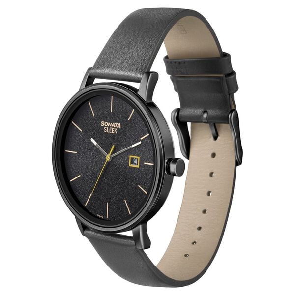 Sonata 7131NL04 Quartz Analog Black Dial Men’s Watch with Black Leather Strap